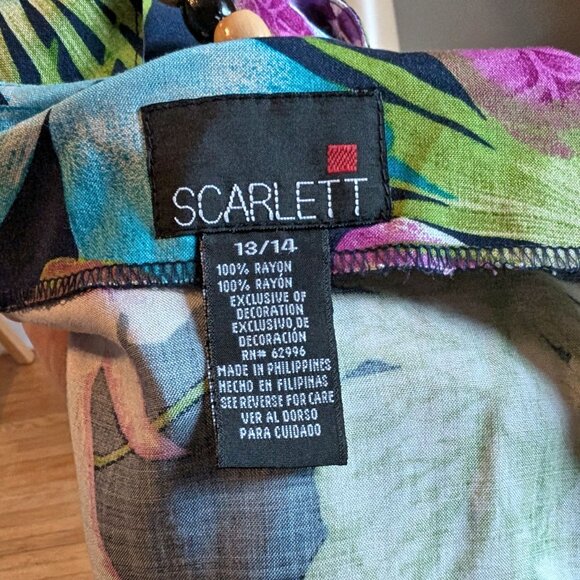 Vintage 90s Scarlett Midi Dress Button Front Tropical Print Funky Cottagecore 13 - Picture 9 of 16